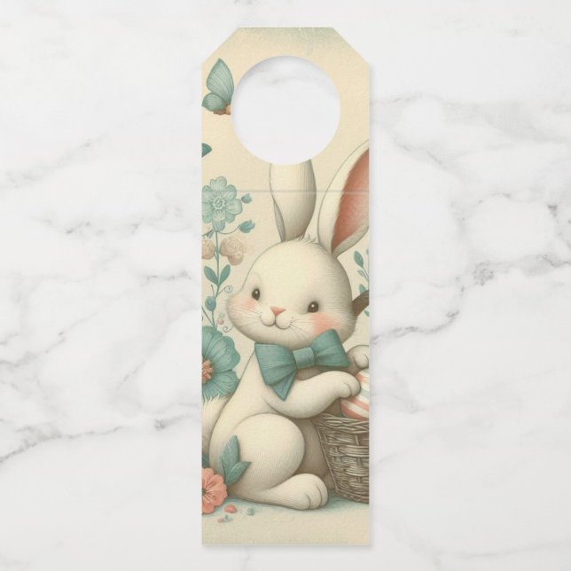 Cute, Vintage Easter bunny & chick Bottle Tag (Front)