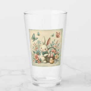 Cute, Vintage Easter bunny & chick Glass