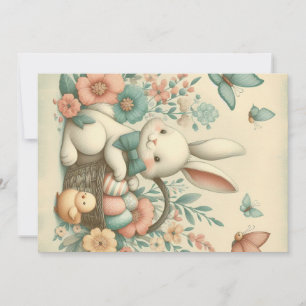 Cute, Vintage Easter bunny & chick Holiday Card