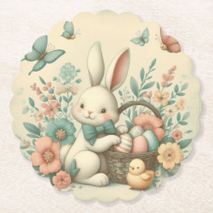 Cute, Vintage Easter bunny & chick Paper Coaster