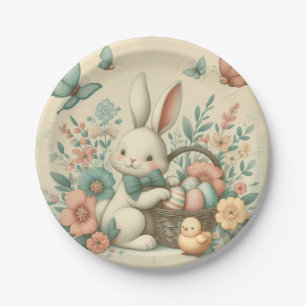 Cute, Vintage Easter bunny & chick Paper Plate