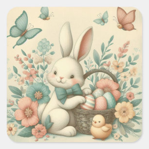 Cute, Vintage Easter bunny & chick Square Sticker