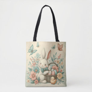 Cute, Vintage Easter bunny & chick Tote Bag