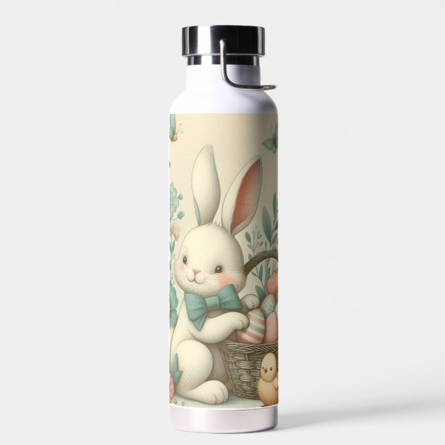 Cute, Vintage Easter bunny & chick Water Bottle (Left)