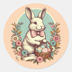Cute, vintage Easter bunny/egg/basket Classic Round Sticker