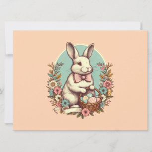 Cute, vintage Easter bunny/egg/basket Holiday Card