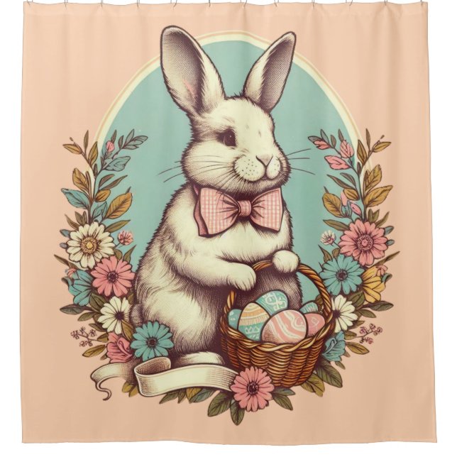 Cute, vintage Easter bunny/egg/basket  Shower Curtain (Front)