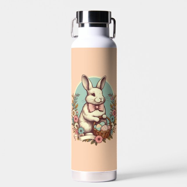 Cute, vintage Easter bunny/egg/basket  Water Bottle (Front)