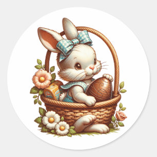 Cute Vintage Easter Bunny with Chocolate Egg Classic Round Sticker