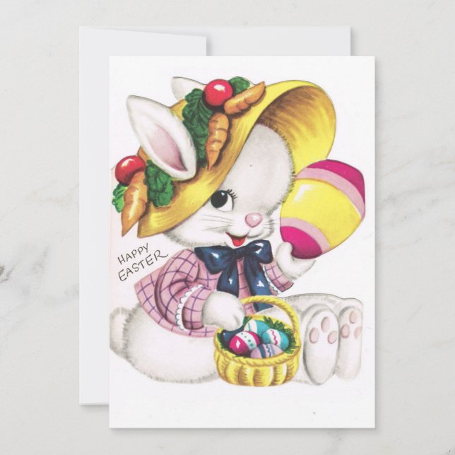 Cute Vintage Easter Bunny With Egg Holiday Card (Front)