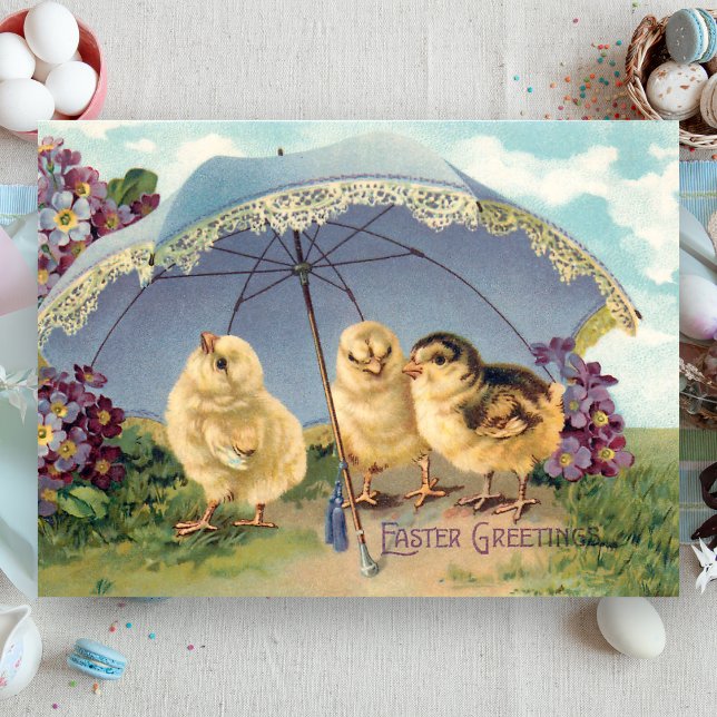 Cute Vintage Easter Chicks and Parasol Postcard (Creator Uploaded)