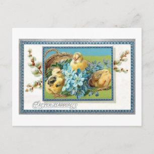 Cute Vintage Easter Chicks & Forget-Me-Nots Postcard