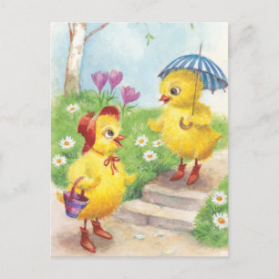 Cute vintage Easter chicks Holiday Postcard