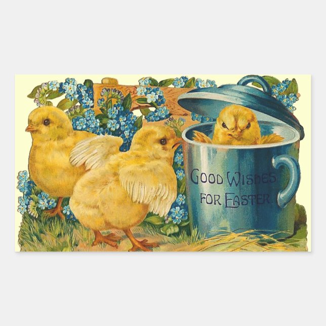 Cute Vintage Easter Chicks Rectangular Sticker (Front)