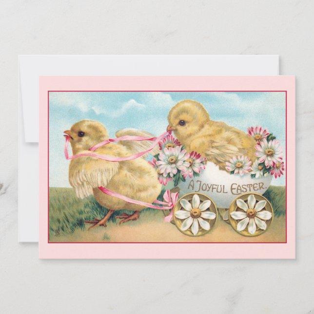 Cute Vintage Easter Chicks with Daisies Holiday Card (Front)