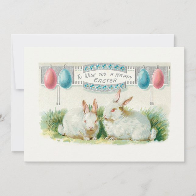 Cute Vintage Easter Eggs and Bunnies Holiday Card (Front)