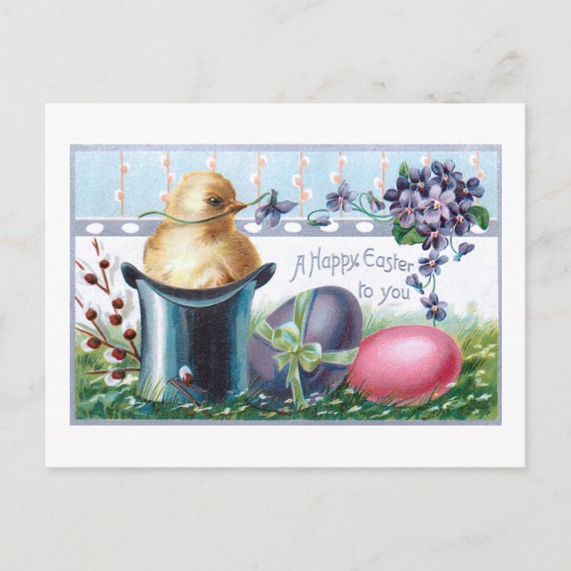 Cute Vintage Easter Eggs, Chick, Top Hat Postcard (Front)