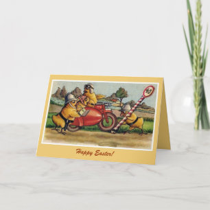cute vintage Easter motorcycle chicks Holiday Card