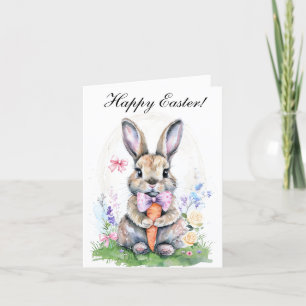 Cute Vintage Easter Watercolor Rabbit Bunny Floral Thank You Card