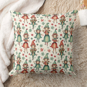 Cute Vintage Elves Christmas Seasonal  Cushion