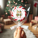 Cute Vintage Elves Holly Jolly Custom Christmas  Classic Round Sticker<br><div class="desc">These cute Christmas stickers feature an adorable pair of vintage looking Christmas elves dressed in festive costumes and wishing everyone a Holly Jolly Christmas.  Personalise by adding your name(s).  Makes an adorable holiday gift tag!</div>