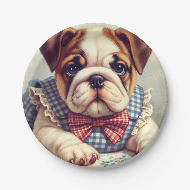 Cute Vintage English Bulldog Art Paper Plate (Front)