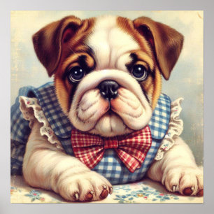Cute Vintage English Bulldog Art Poster
