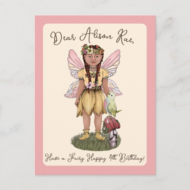 Cute Vintage Fairy Happy Fourth Birthday Party  Postcard (Front)