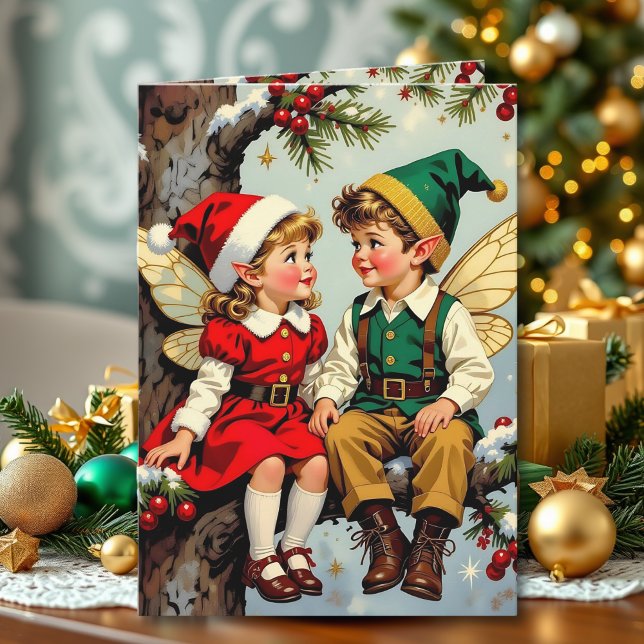 Cute Vintage Fairy Kids Personalized Christmas Card (Creator Uploaded)