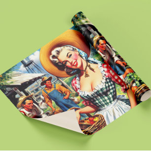 Cute Vintage Farmer Pinup Wrapping Paper