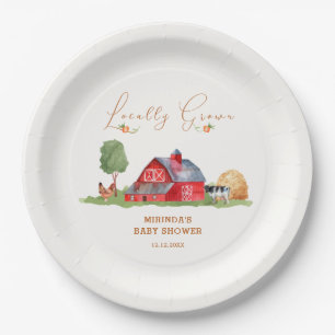 Cute Vintage Farmers Market Barnyard Baby Shower Paper Plate