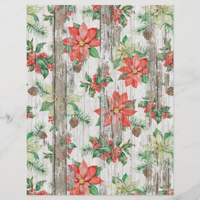 Cute Vintage Faux Wood Christmas Scrapbook Paper (Front)
