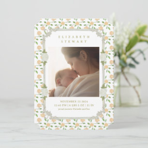 Cute Vintage Floral 2 Photo Birth Announcement