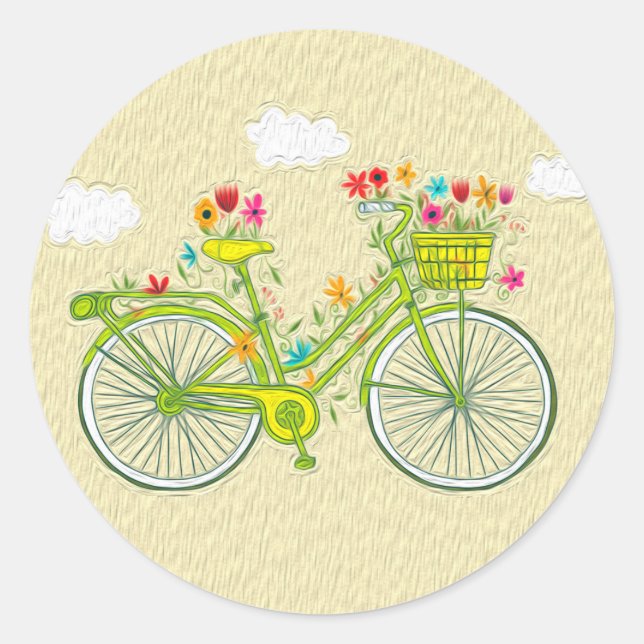 Cute Vintage Floral Bicycle Sticker (Front)