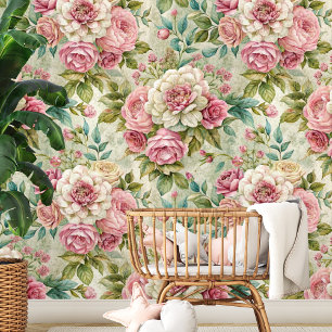 Cute Vintage Floral Ephemera Pattern Wallpaper