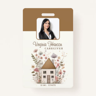 Cute Vintage Floral House Caregiver Services Photo ID Badge