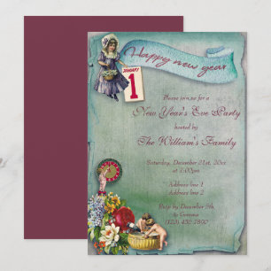 Cute Vintage Floral New Year's Eve Invitation
