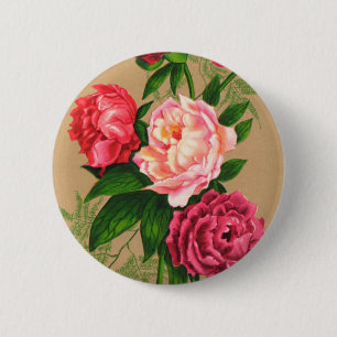 Cute Vintage Floral Pink Roses 6 Cm Round Badge