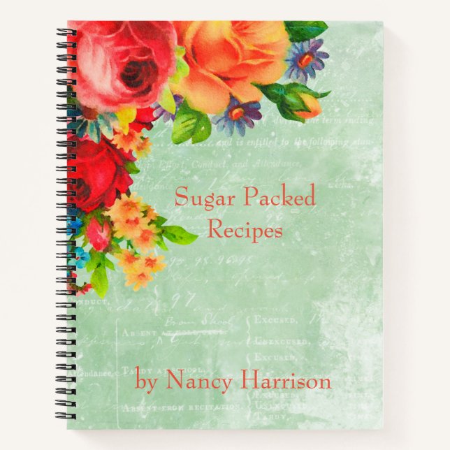 Cute Vintage Floral Recipe Organiser Notebook (Front)