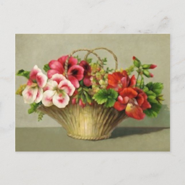 Cute Vintage Flower Basket Postcard (Front)