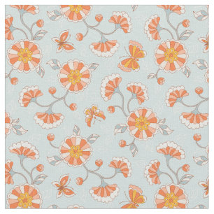 Cute Vintage Flower Butterfly Pattern Fabric