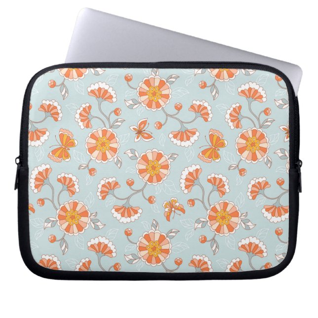 Cute Vintage Flower Butterfly Pattern Laptop Sleeve (Front)