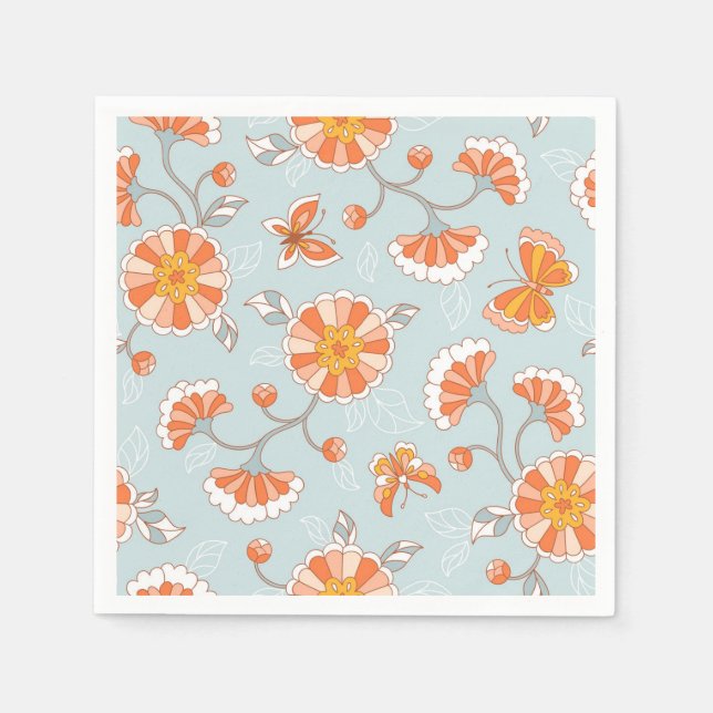 Cute Vintage Flower Butterfly Pattern Napkin (Front)
