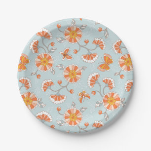 Cute Vintage Flower Butterfly Pattern Paper Plate