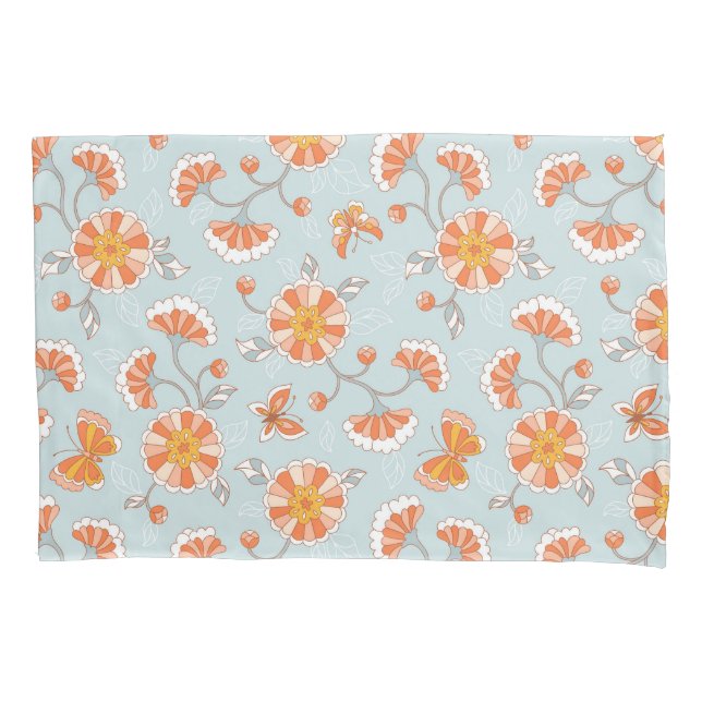 Cute Vintage Flower Butterfly Pattern Pillowcase (Front)
