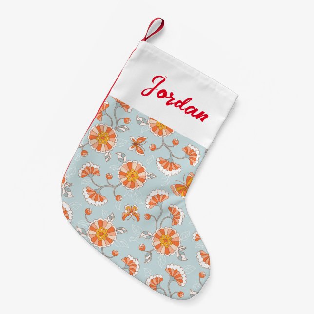 Cute Vintage Flower Butterfly Pattern Small Christmas Stocking (Front (Hanging))