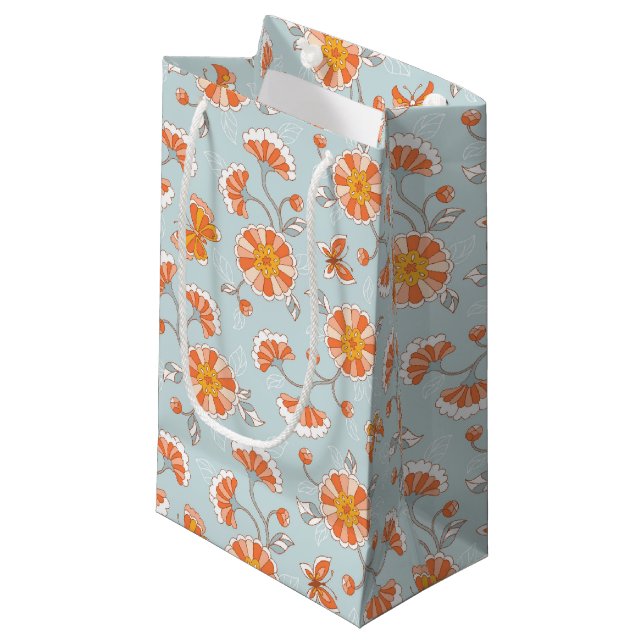 Cute Vintage Flower Butterfly Pattern Small Gift Bag (Front Angled)