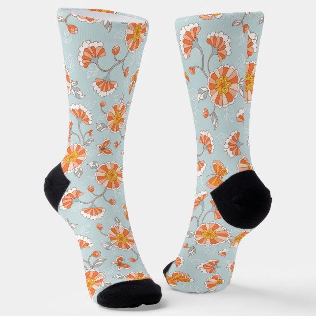 Cute Vintage Flower Butterfly Pattern Socks (Angled)