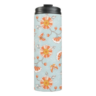 Cute Vintage Flower Butterfly Pattern Thermal Tumbler