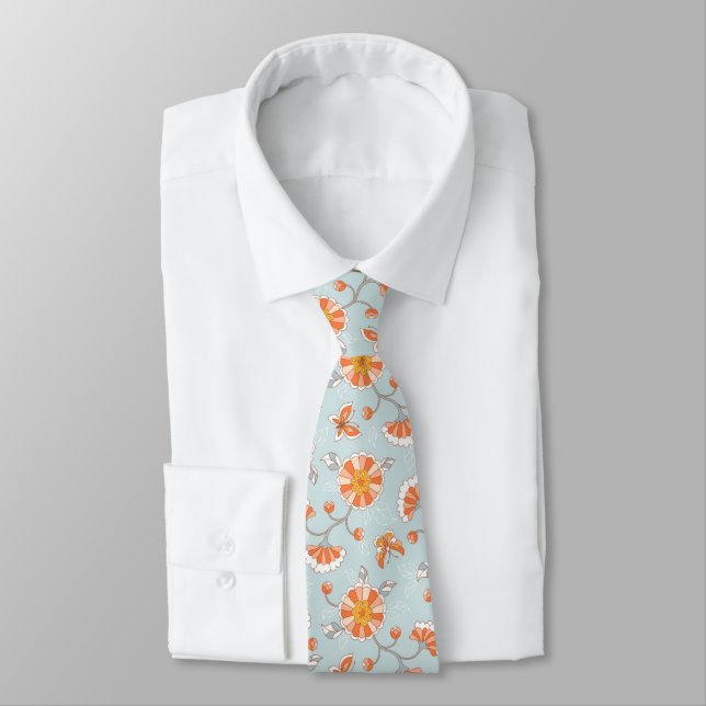 Cute Vintage Flower Butterfly Pattern Tie (Tied)